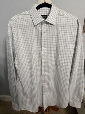 Van Heusen White Dress Shirt with Blue Windowpane Grid